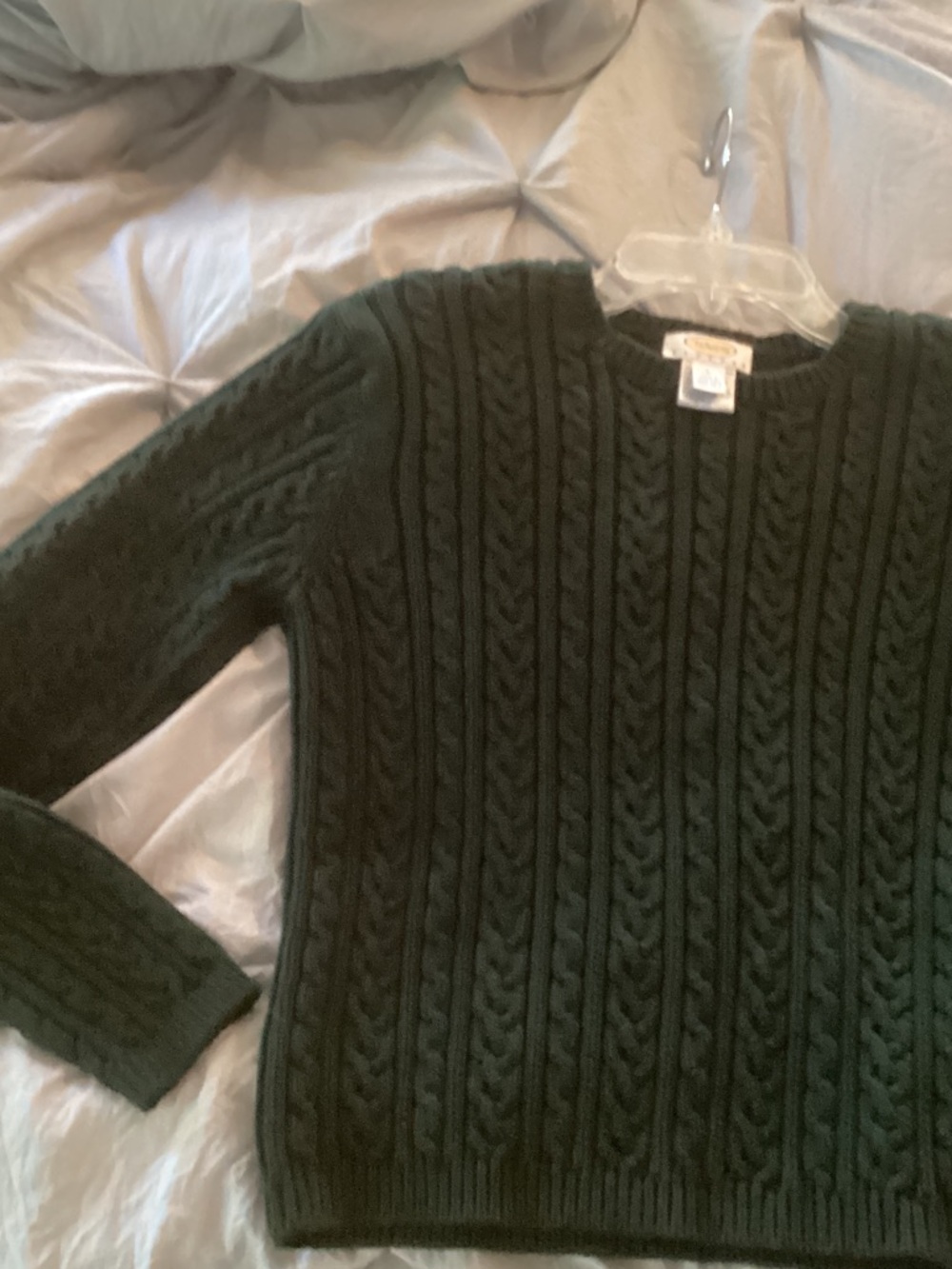 Talbots sweater Dark Green Cable Knit Crewneck cotton Large petite (fits smaller - Picture 6 of 8